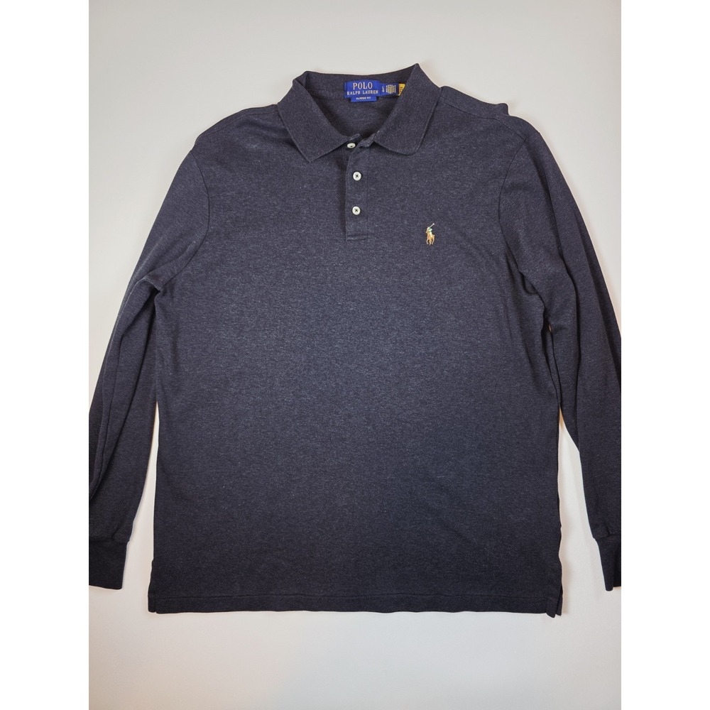 Polo Ralph Lauren Size Large Classic Fit Long Sleeve Polo Gray Green Gold Pony